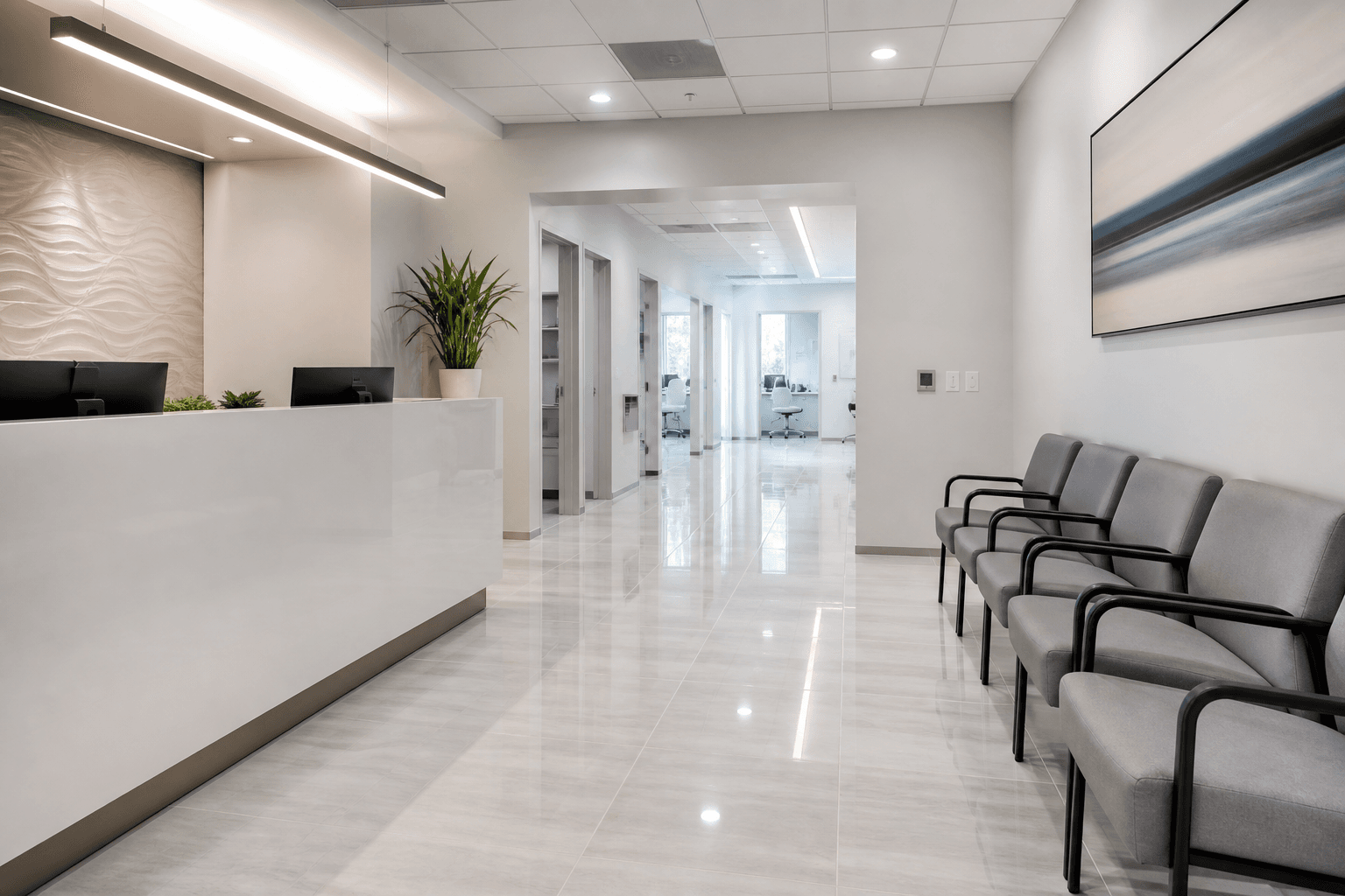 Spotless commercial lobby and common area after cleaning